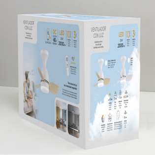 LED Ceiling Fan Fonfu White+Wood CCT Dim (20W)