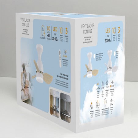LED Ceiling Fan Fonfu White+Wood CCT Dim (20W)