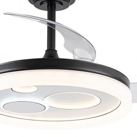 LED ceiling fan retractable blades Raina Black CCT Dim (50W)