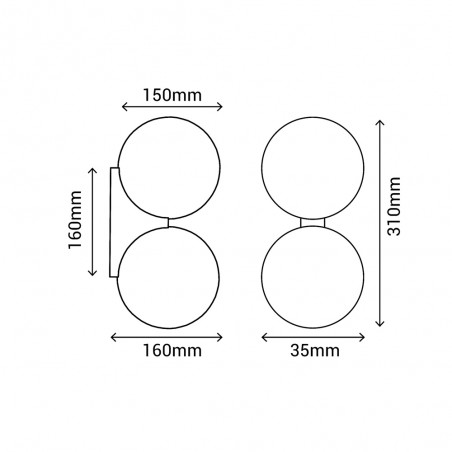 Aplique de pared para baños Obi (2 luces)