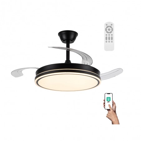 LED fan with retractable blades Miso Evo Black CCT Dim (72W)