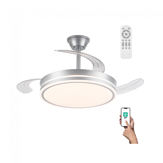 LED fan with retractable blades Miso Evo Argent CCT Dim (72W)