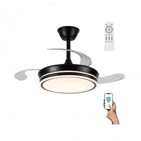 Ventilador LED con aspas retráctiles Miso Mini Evo Negro CCT Dim (46W)