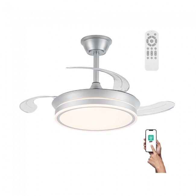 LED fan with retractable blades Miso Evo Mini Silver CCT Dim (46W)