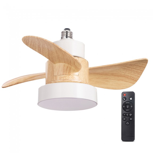 Ventilador LED rosca E27 Debu Blanco+Madera CCT Dim (15W)