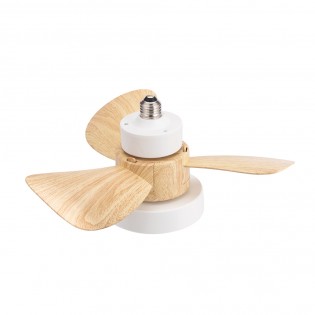 LED Fan E27 Debu White+Wood CCT Dim (15W)