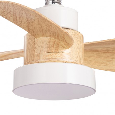 LED Fan E27 Debu White+Wood CCT Dim (15W)