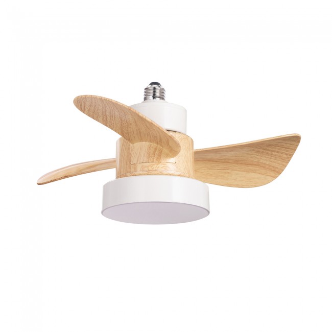 Ventilador LED rosca E27 Debu Blanco+Madera CCT Dim (15W)