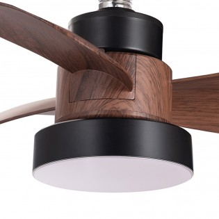 LED Fan E27 Debu Black+Wood CCT Dim (15W)