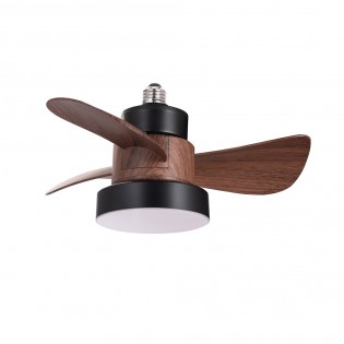 LED Fan E27 Debu Black+Wood CCT Dim (15W)