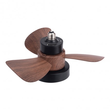 LED Fan E27 Debu Black+Wood CCT Dim (15W)