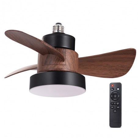 LED Fan E27 Debu Black+Wood CCT Dim (15W)