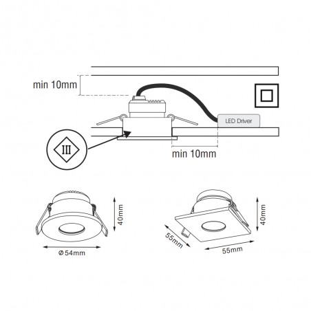 Recessed ceiling lamp LED Tast R (5W)