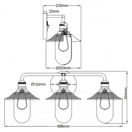 Aplique de pared para baños Rigby (3 luces)