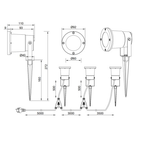 Pack of 3 spotlights with spike Ubangi