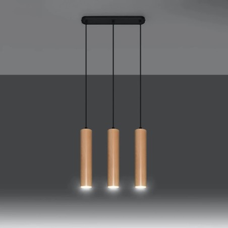 Pendant lamp Zori, 3 lights, natural wood
