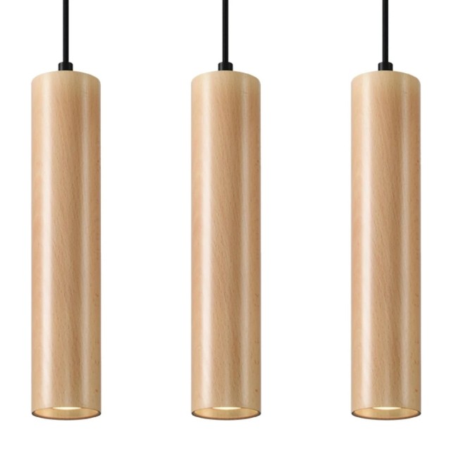 Pendant lamp Zori, 3 lights, natural wood