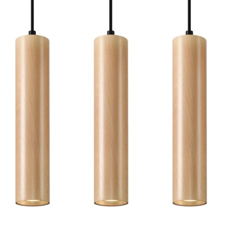 Pendant lamp Zori, 3 lights, natural wood