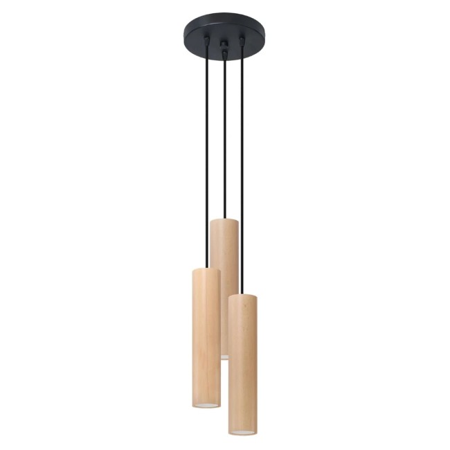 Pendant lamp Zori, 3 lights, natural wood