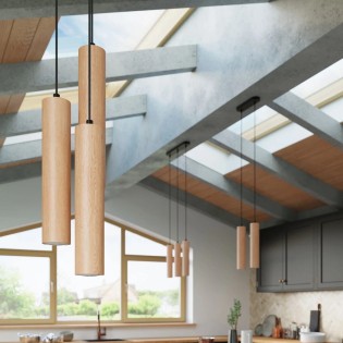 Pendant lamp Zori, 3 lights, natural wood