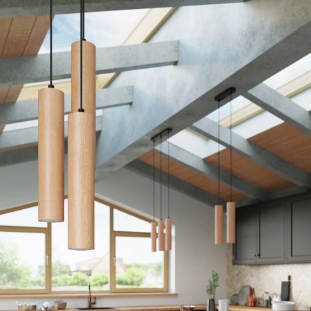 Pendant lamp Zori, 3 lights, natural wood