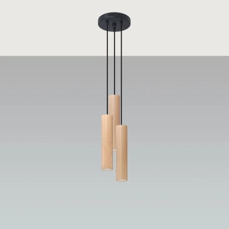Pendant lamp Zori, 3 lights, natural wood
