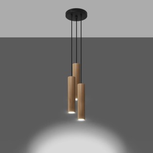 Pendant lamp Zori, 3 lights, natural wood