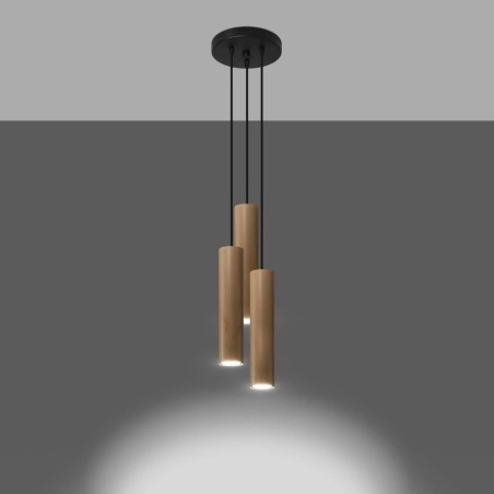 Pendant lamp Zori, 3 lights, natural wood