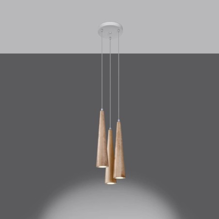 Pendant lamp Vovo, 3 lights, natural wood