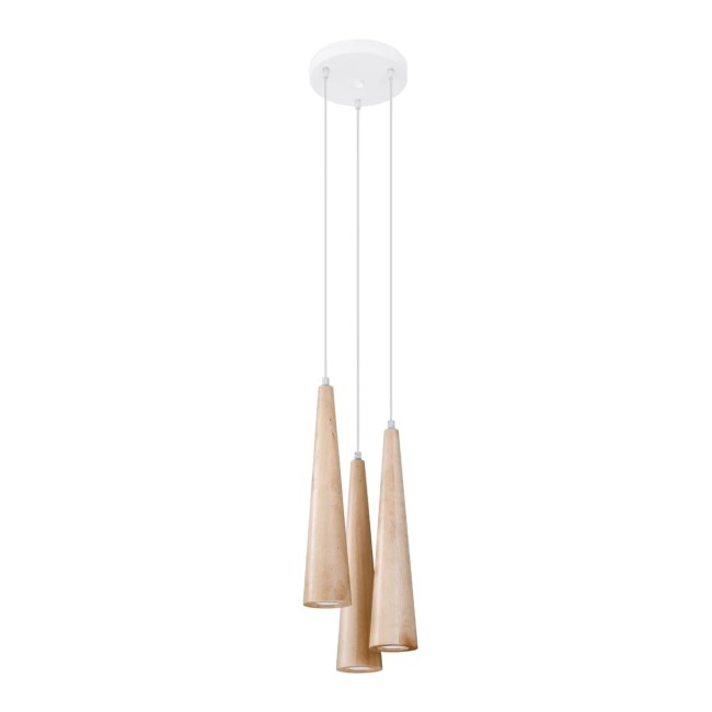 Pendant lamp Vovo, 3 lights, natural wood