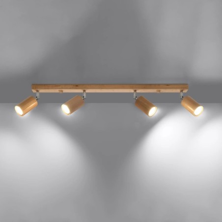 Ceiling spotlight Orel, 4 lights, natural wood