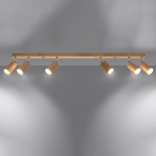 Ceiling spotlight Orel, 6 lights, natural wood