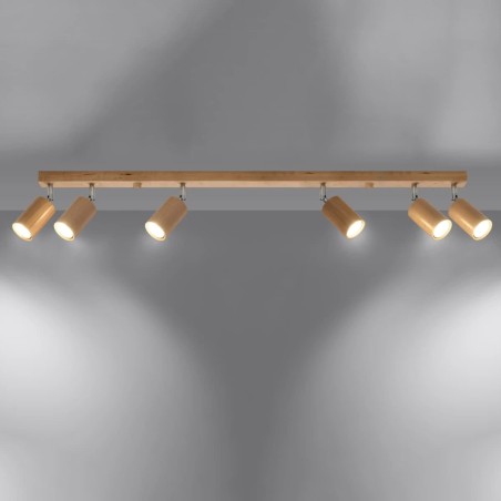Ceiling spotlight Orel, 6 lights, natural wood
