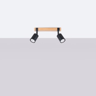 Ceiling spotlight Domovi 2 lights, black and natural wood