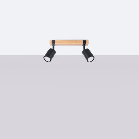 Ceiling spotlight Domovi 2 lights, black and natural wood