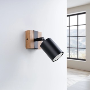 Wall light Domovi, black and natural wood
