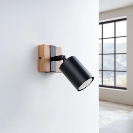 Wall light Domovi, black and natural wood