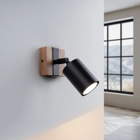 Wall light Domovi, black and natural wood