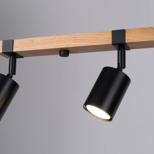 Ceiling spotlight Domovi 4 lights, black and natural wood