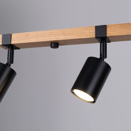 Ceiling spotlight Domovi 4 lights, black and natural wood