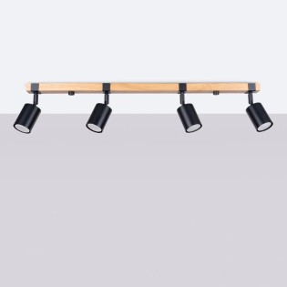 Ceiling spotlight Domovi 4 lights, black and natural wood