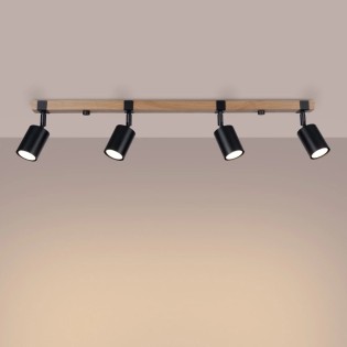 Ceiling spotlight Domovi 4 lights, black and natural wood