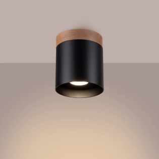 Surface spotlight Umal, black and natural wood