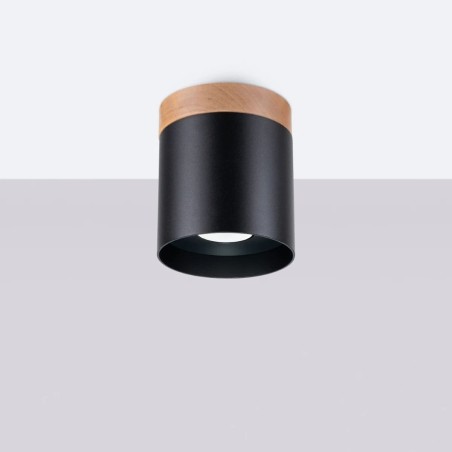 Surface spotlight Umal, black and natural wood