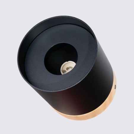 Surface spotlight Umal, black and natural wood
