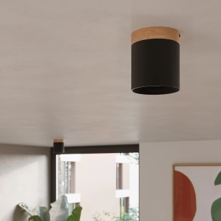 Surface spotlight Umal, black and natural wood
