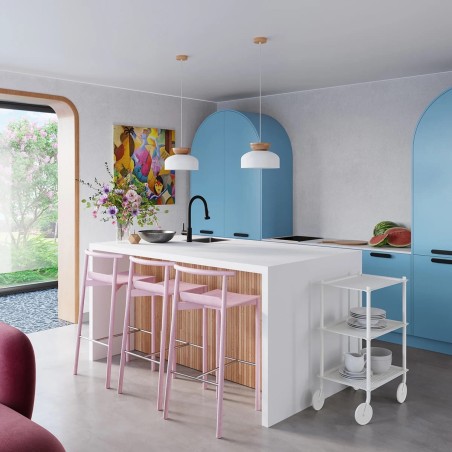 Pendant lamp Aszo, white and natural wood