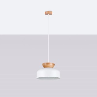 Pendant lamp Aszo, white and natural wood