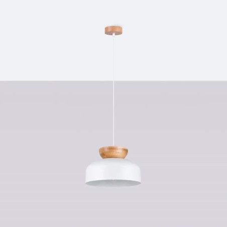 Pendant lamp Aszo, white and natural wood