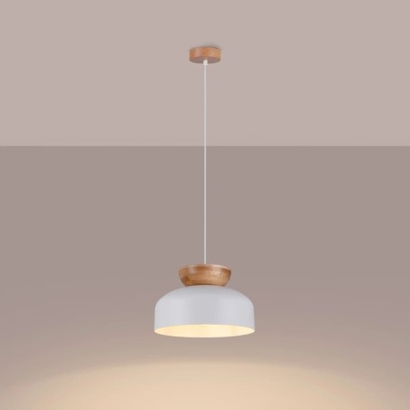 Pendant lamp Aszo, white and natural wood